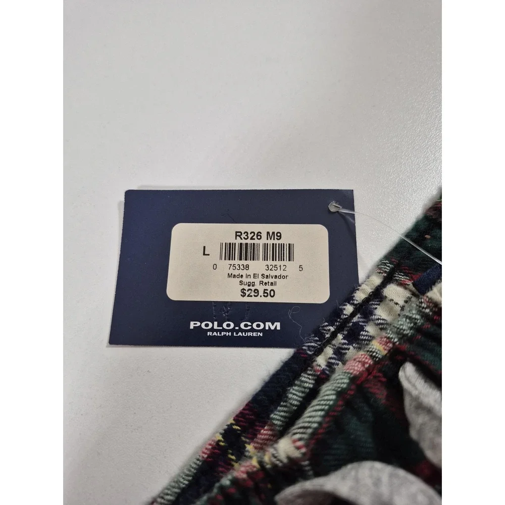 Polo Ralph Lauren Pajama Pants Mens L Green Plaid Flannel Sleepwear Drawstring